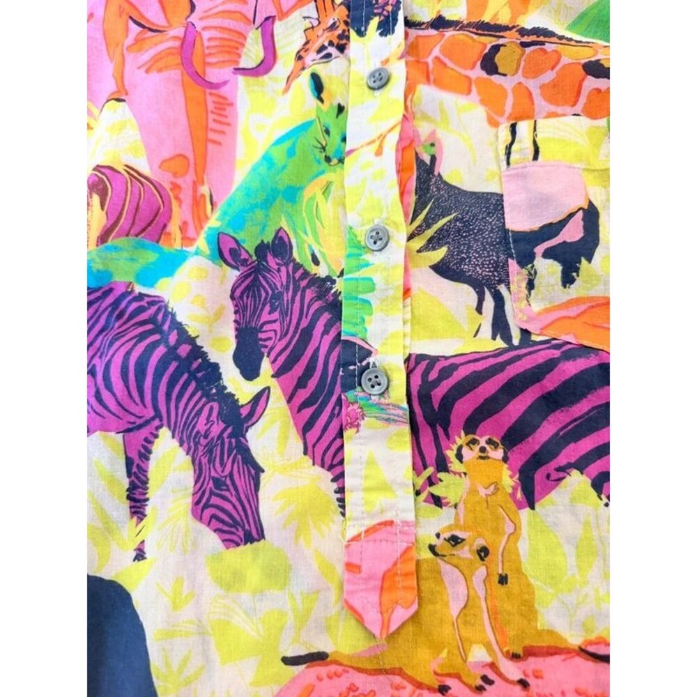 J.Crew Safari Animal Print Button Shirt Colorful Cotton Size 4 - Picture 3 of 4